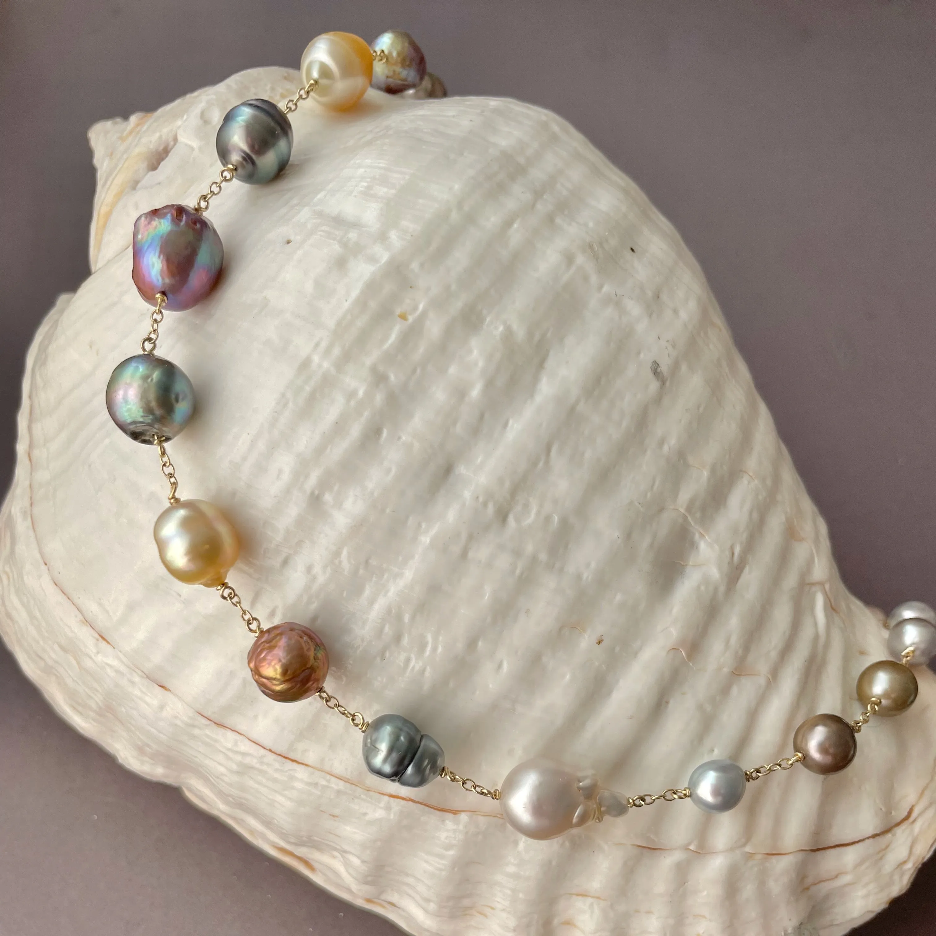 AUTUMN TRANSITIONS SOLID GOLD MULTI PEARL WRAP NECKLACE