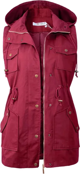 BBX Lephsnt Womens Utility Vest Drawstring Waist Military Sleeveless Jacket