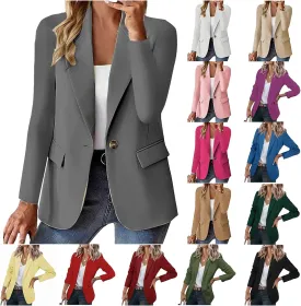 Blazers for Women Business Casual Blazers Open Front Long Sleeve Work Office Jackets Solid Button Lapel Blazer Suit