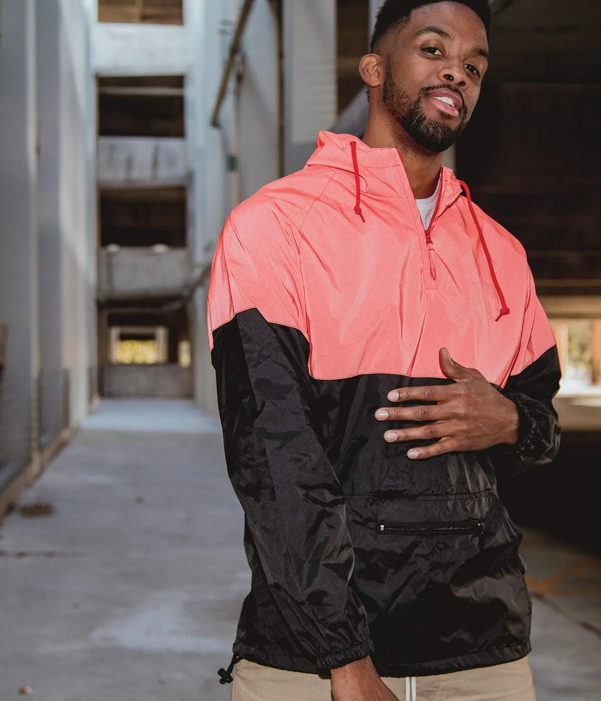 Cottonhood Two Tone Reflective Water Resistant 1/4 Zip Pullover Anorak Windbreaker Jacket