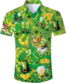 Fanient Mens Hawaiian Shirt Summer 3D Print Casual Short Sleeve Button Down Graphic Aloha Dress Shirts