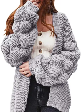 FERBIA Women Oversized Cardigan Knitted Cute Chunky Sweaters Wrap Long Fall Pom Pom Open Front Knit