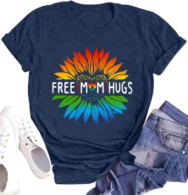 hohololo Pride Shirts Women Rainbows Graphic Tees Shirts Free Mom Hugs T-Shirt LGBTQ Short Sleeve Tops