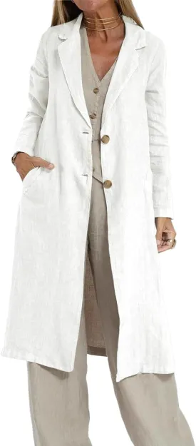 IDEALSANXUN Womens Long Linen Blazer Jackets Casual Lightweight Trench Coat