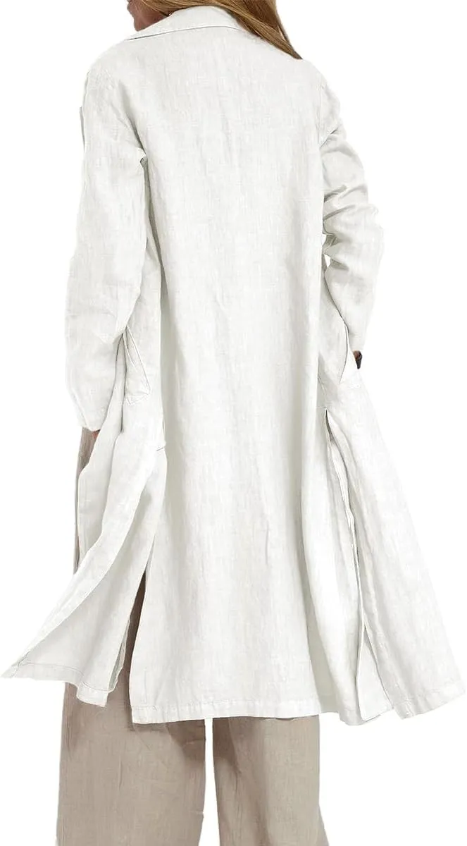 IDEALSANXUN Womens Long Linen Blazer Jackets Casual Lightweight Trench Coat