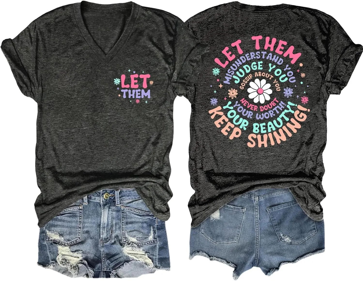Let Them Misunderstand You Shirt Womens Mental Health Shirt Inspirational Saying Tees Casual V-Neck Short Sleeve Tops
