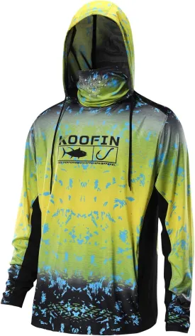 Performance Fishing Hoodie with Face Mask UPF50 Sunblock Shirt Hooded Long Sleeve with Drawstrings Pocket