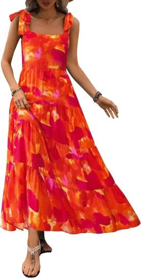 PRETTYGARDEN Womens Dresses 2025 Summer Floral Sleeveless Maxi Dress Casual Spaghetti Strap Tiered Flowy Beach Long Dress