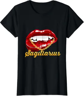 Sagittarius Girl Juicy Lips Gold Chain Astrology Zodiac sign T-Shirt