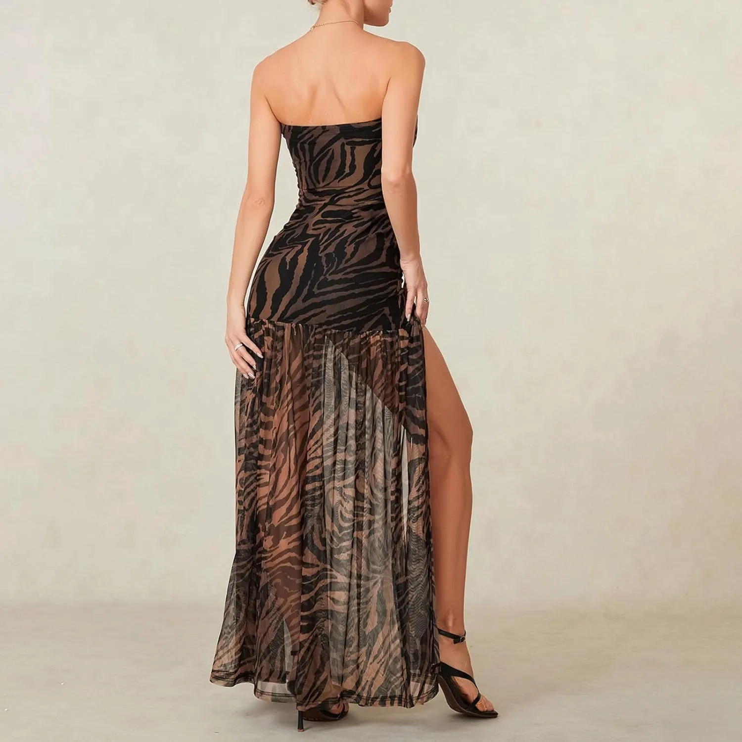 Strapless Dress for Women Y2K Sleeveless Backless Side Slit Tube Top Maxi Dress Beach Bandeau Sundress