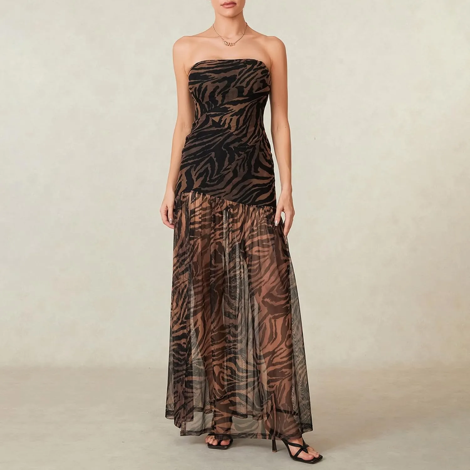 Strapless Dress for Women Y2K Sleeveless Backless Side Slit Tube Top Maxi Dress Beach Bandeau Sundress