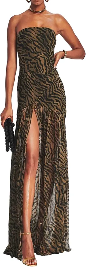 Strapless Dress for Women Y2K Sleeveless Backless Side Slit Tube Top Maxi Dress Beach Bandeau Sundress