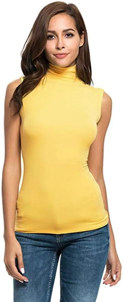 Summer Tank Tops for Women Casual Sleeveless Mock Turtleneck Slim Fit Soft Stretchy Base Layer Tee Shirts Blouses