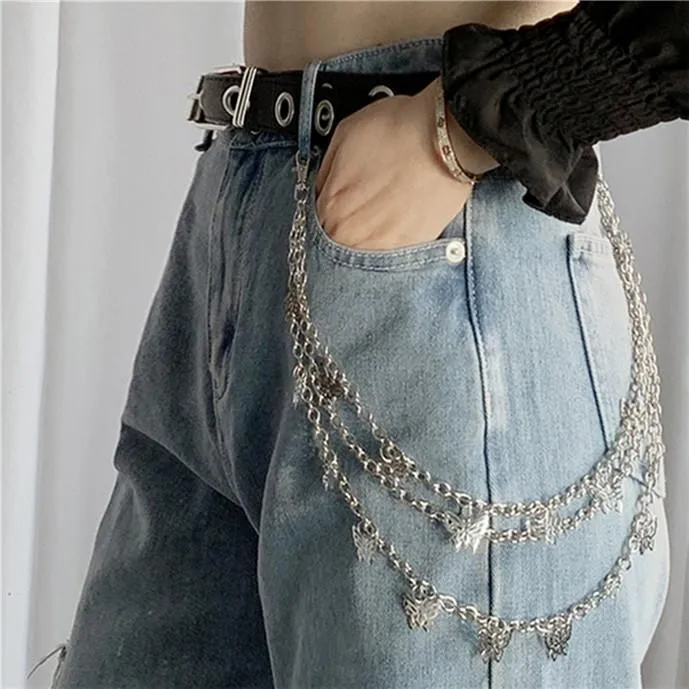 Women's Chain Eyelet Tray Belt Women's Belt Butterfly Fashion Hip Hop Punk Skirt Accessory