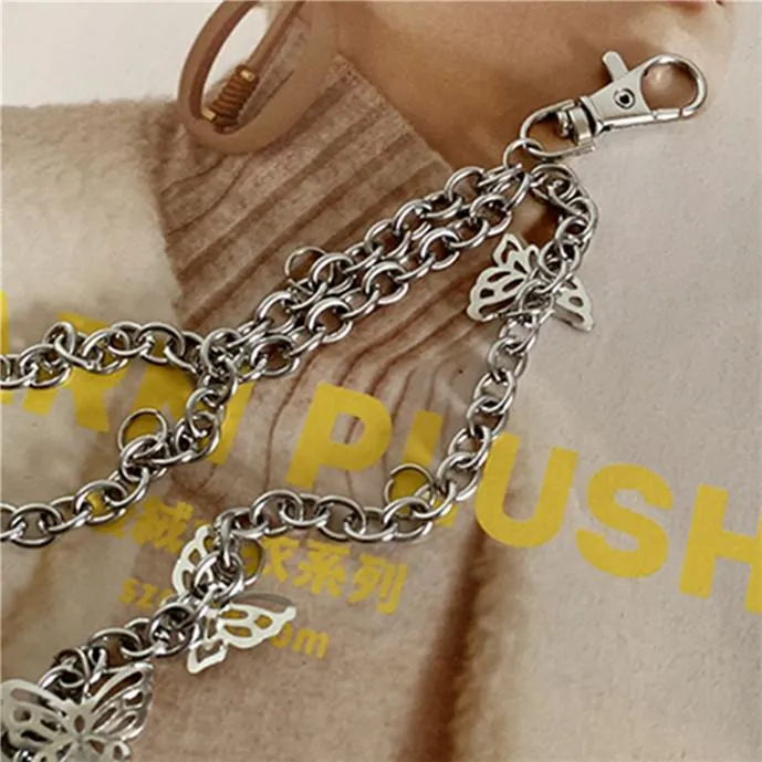 Women's Chain Eyelet Tray Belt Women's Belt Butterfly Fashion Hip Hop Punk Skirt Accessory