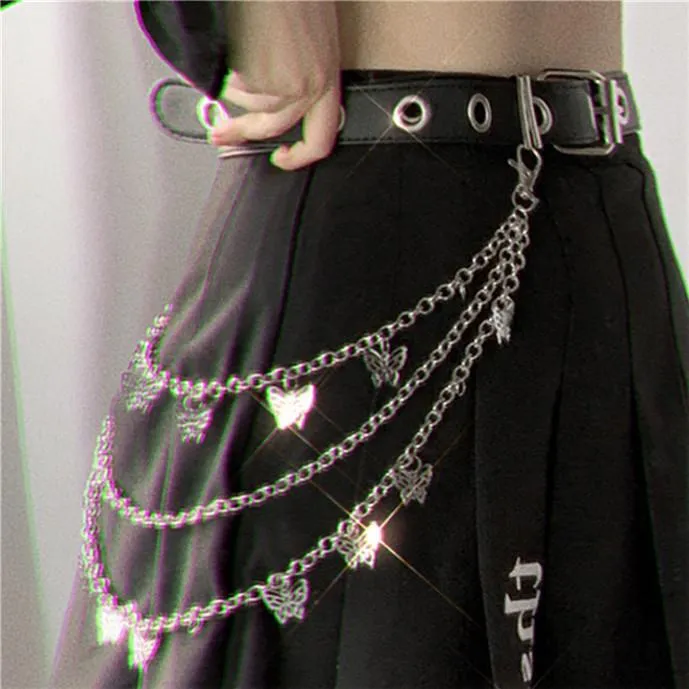 Women's Chain Eyelet Tray Belt Women's Belt Butterfly Fashion Hip Hop Punk Skirt Accessory