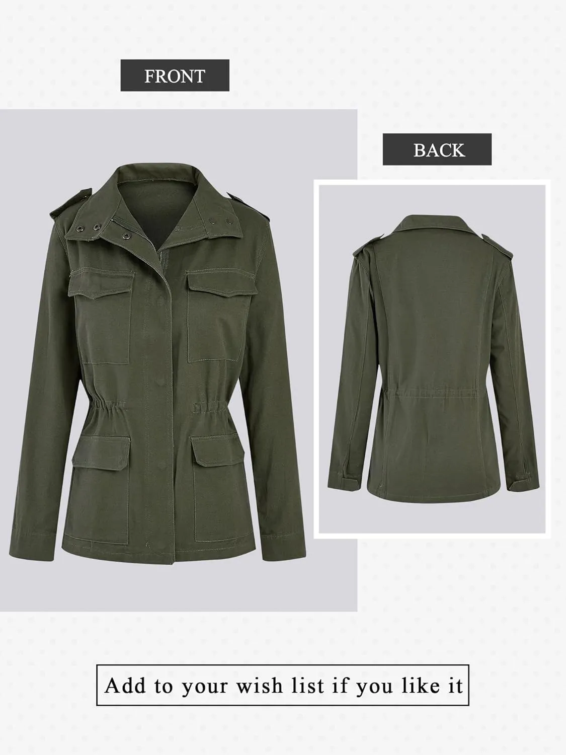 Ytfsrukp Womens Military Jacket Zip Up Lightweight Utility Anorak Jackets with Pockets Slim Trench Military Outwear Coat